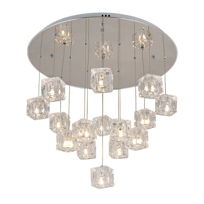 

Post modern crystal pendant lights clear square ice cube crystal luxury decoration LED droplights foyer hotel lighting fixture