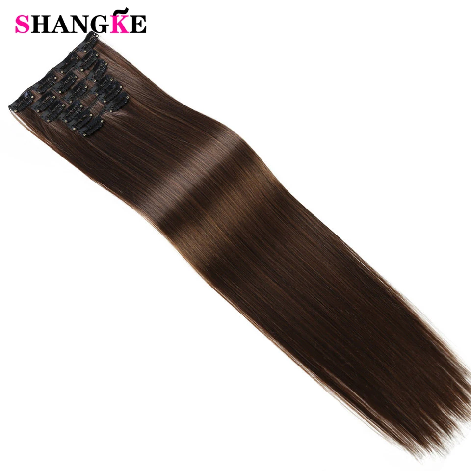 

SHANGKE 6Pcs/Set Hairpiece Straight 16 Clips In False Styling Hair Synthetic Clip In Hair Extensions Heat Resistant