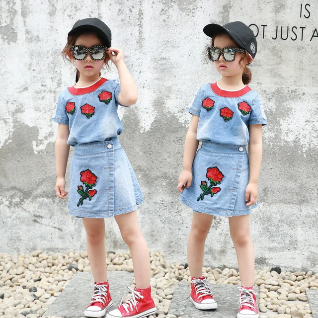 Fashion Trends Girls Set Summer 2017 Casual Stylish Kids Girl Clothing Suits Childrens Roses Cowboy Short Fashion Trends Girls Set Summer 2017 Casual Stylish Kids Girl Clothing Suits Childrens Roses Cowboy Short