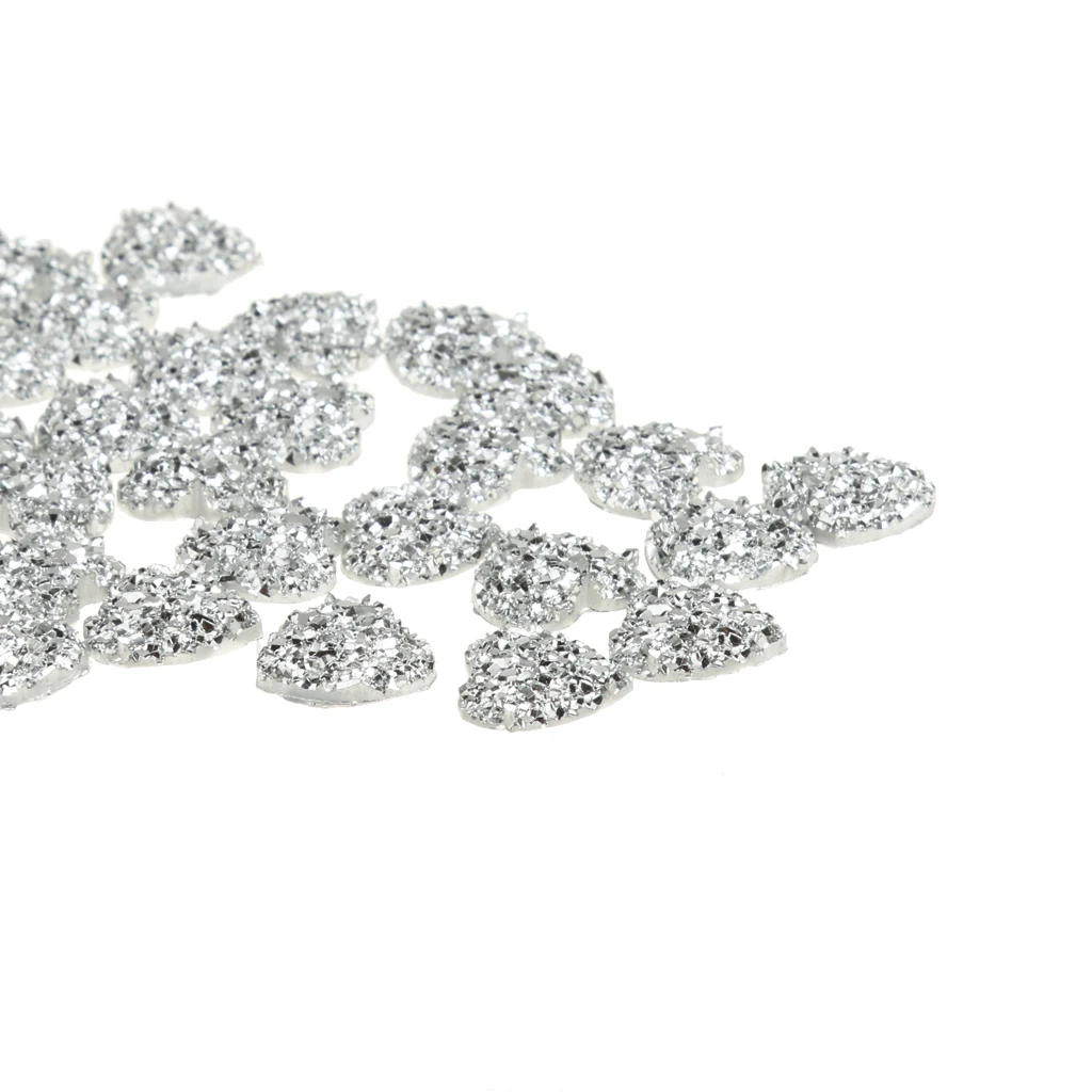 50pcs Silver Resin Rhinestone Heart Flatback Embellishments for Scrapbooking DIY Crafts Accessories 