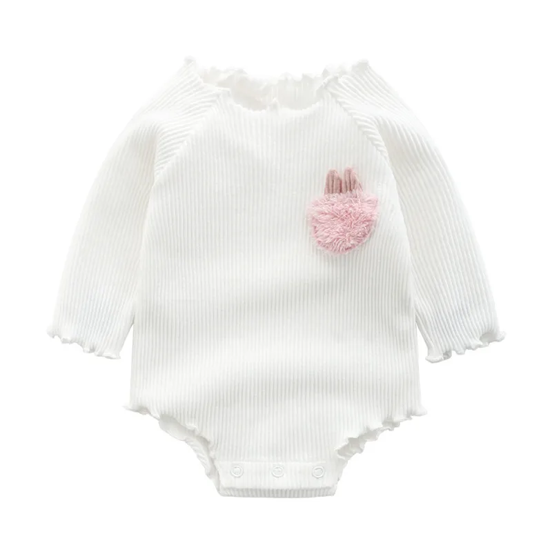 Милые Боди с кроликом и карманами для новорожденных девочек; комбинезоны с длинными рукавами для девочек; Bebe; топы; одежда из хлопка - Цвет: White Girl bodysuit