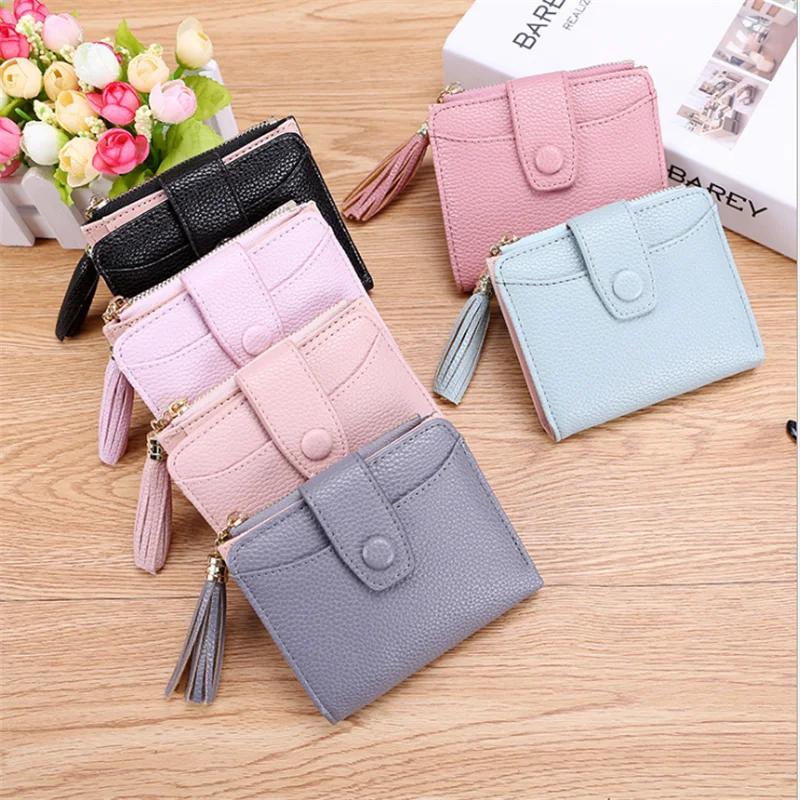 

Retro Buckle Matte multi-card Wallet Ladies Short Wallet multi-function Cute Card Package Small Fresh Coin Purse Tassel Zipper
