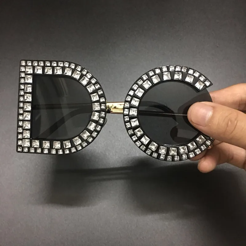 Женские солнцезащитные очки D G Стразы, круглые солнцезащитные очки больших размеров, роскошные брендовые дизайнерские очки в пластиковой оправе, оригинальная коробка - Цвет линз: C2