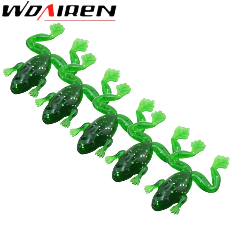 WDAIREN Fishing Lure 5pcslot Quality Soft Frog Lure For Bass 5cm3g Wobbler With 2 T tails Buzz Frog Bass Lure Slow Sinking