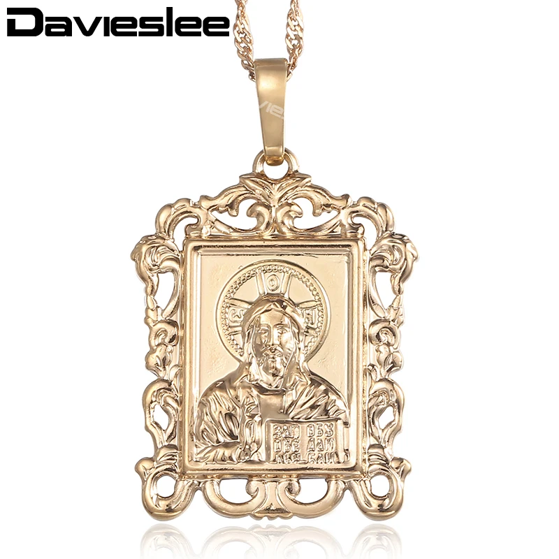 Davieslee Jesus Pieces Pendant Necklaces For WomEn Eastern Orthodox Champagne Gold Womens