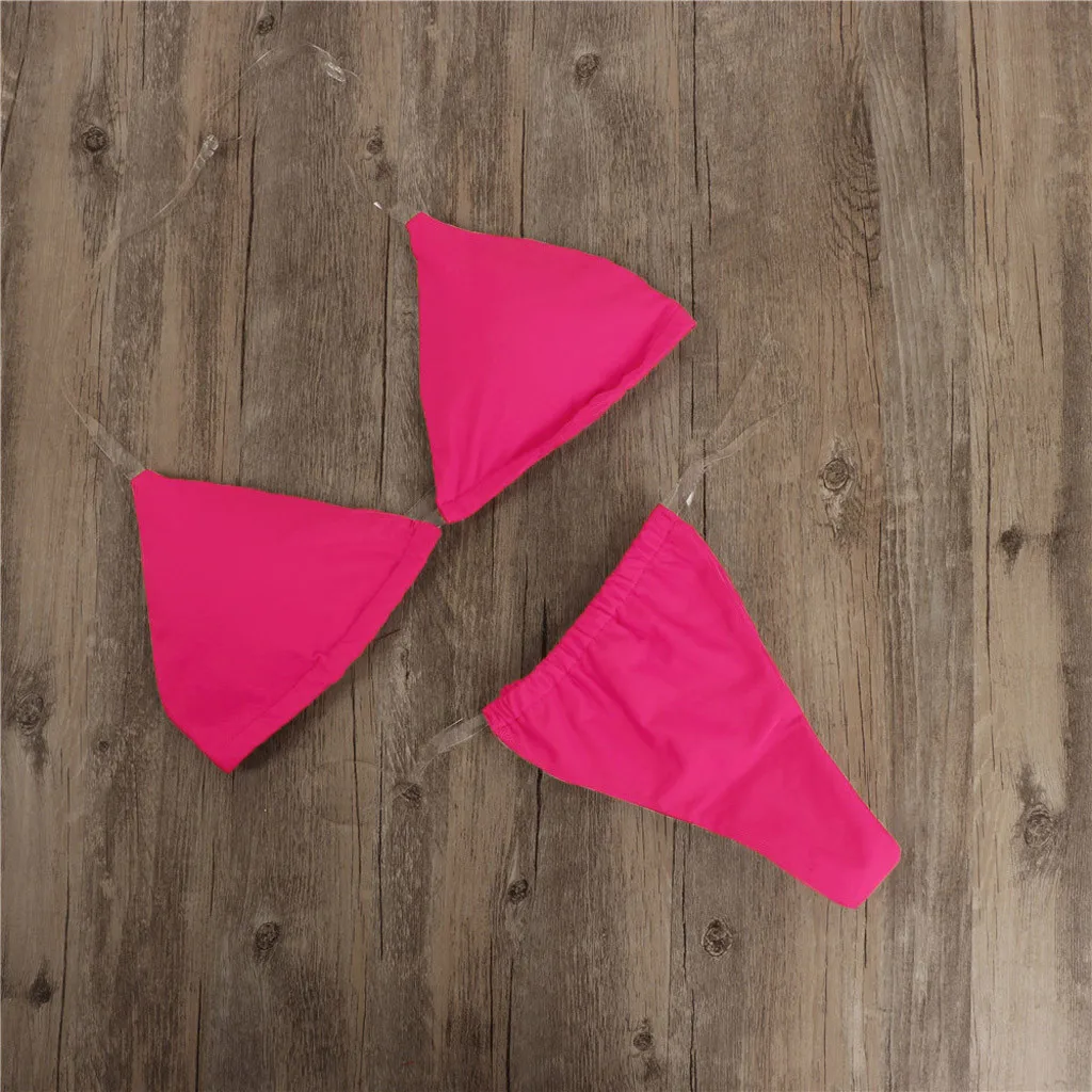 

Summer Women Bandeau Bandage Transparent Sling Three-point Solid With Pad Bikini Set Brazilian Swimwear Beachwear Swimsuit 2019