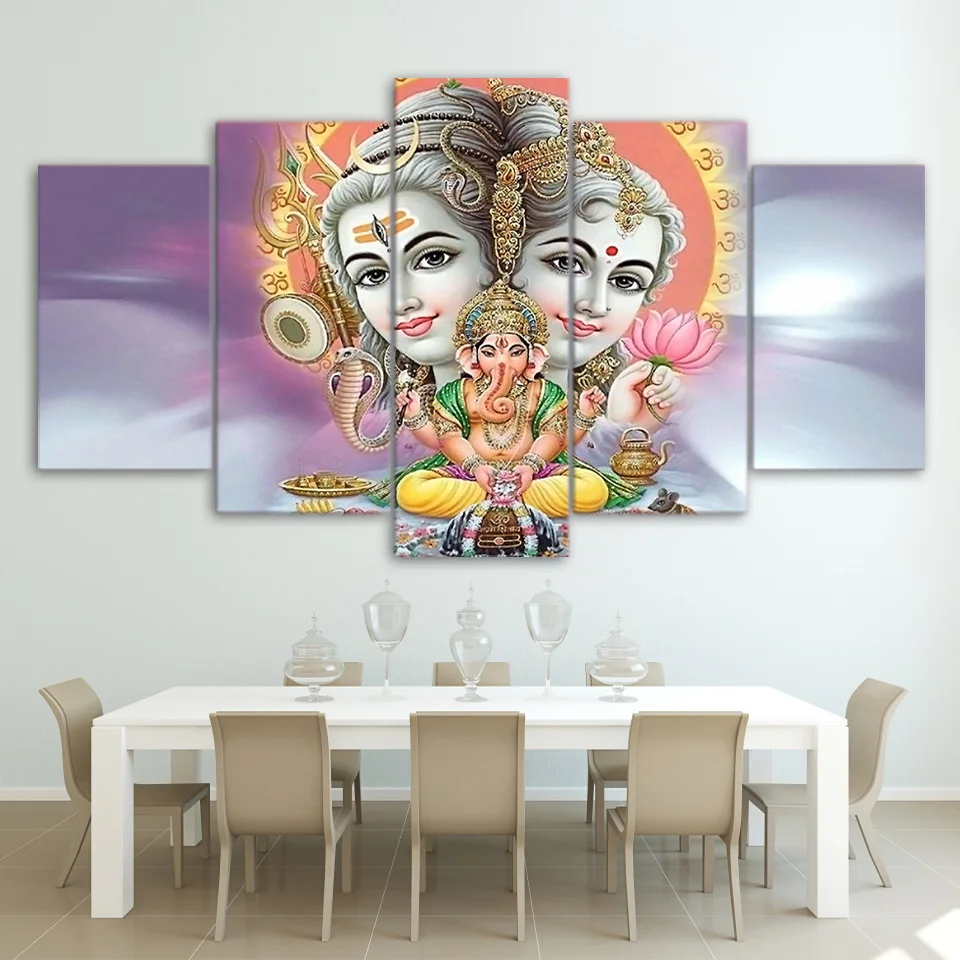 HD Printed 5 Piece Canvas Art hindu god canvas Lord shiva parvati