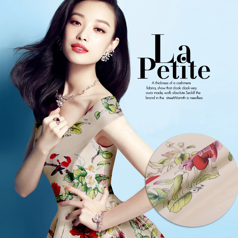 Digital Printing high-end heavy silk wool blend fabrics haute couture dress skirt custom wool fabric wholesale silk cloth