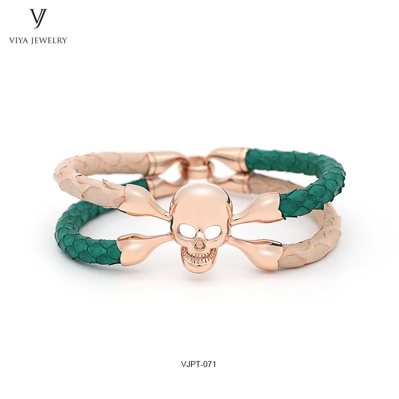 customized mixed color Python leather bracelet,two colors leather bracelet ,genuine Python skull bracelet ,luxury pytnon men bracelets (5)
