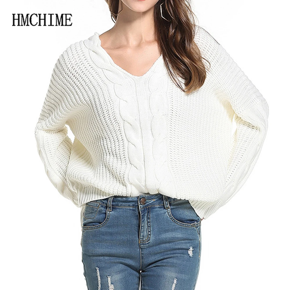 Loose Jacquard Women Sweater Double V Neck Pullovers Female Basic Tops Solid Ladies Cable-knit Shirt Classic Sweaters Mujer | Женская