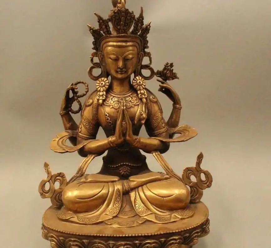 

18" Tibet Buddhism Bronze Seat 4 arms Chenrezig Buddha Avalokiteshvara Statue