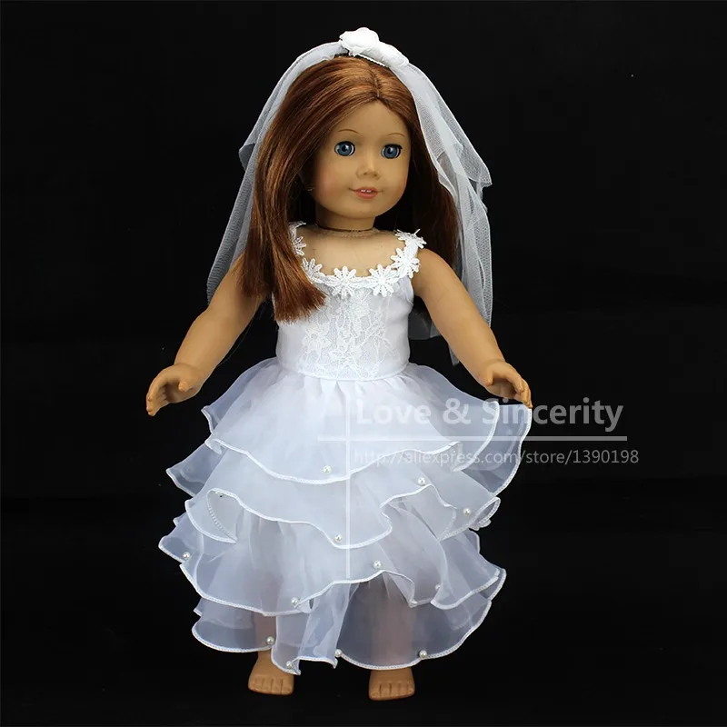Elegant White Wedding Dress For American Girl Doll 18 inch Ddoll Clothes