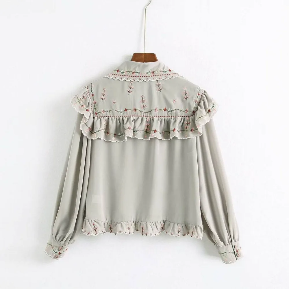 2019 New Women Blouses Shirts Embroidery Chiffon Floral Ruffle Chic Tops Modern Lady's Casual Wear Female Blusa DS07 (2)