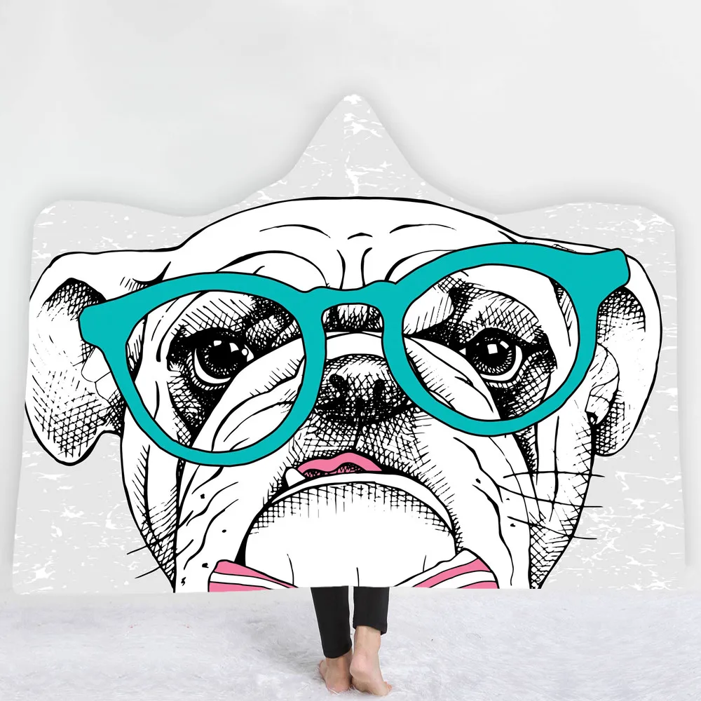 

Creative French Bulldog 3D Print Blanket For Sofa Beds Sherpa Fleece Hooded Blankets Adults Kids Poncho