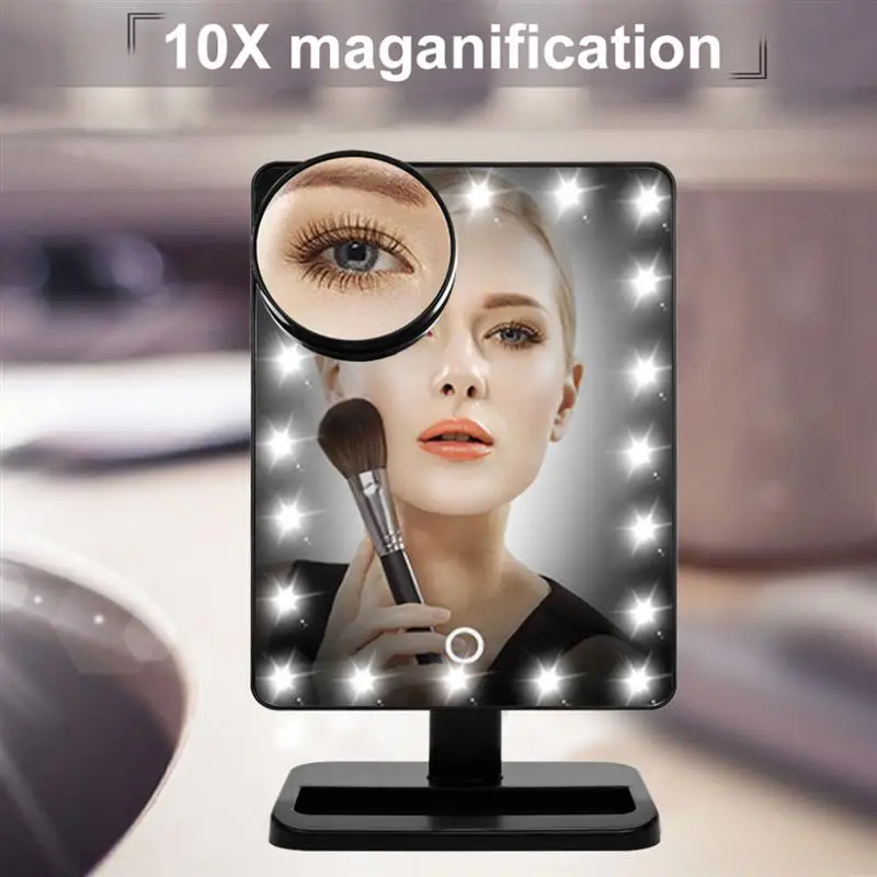 Регулируемый 20 светодиодов зеркало с подсветкой для макияжа Сенсорный экран Портативный увеличительное Настольная лампа косметическое