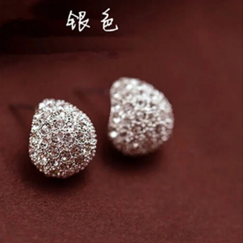

Full Shiny Crystal Hollow Hemisphere Women Golden Silver Fashion Stud Earrings