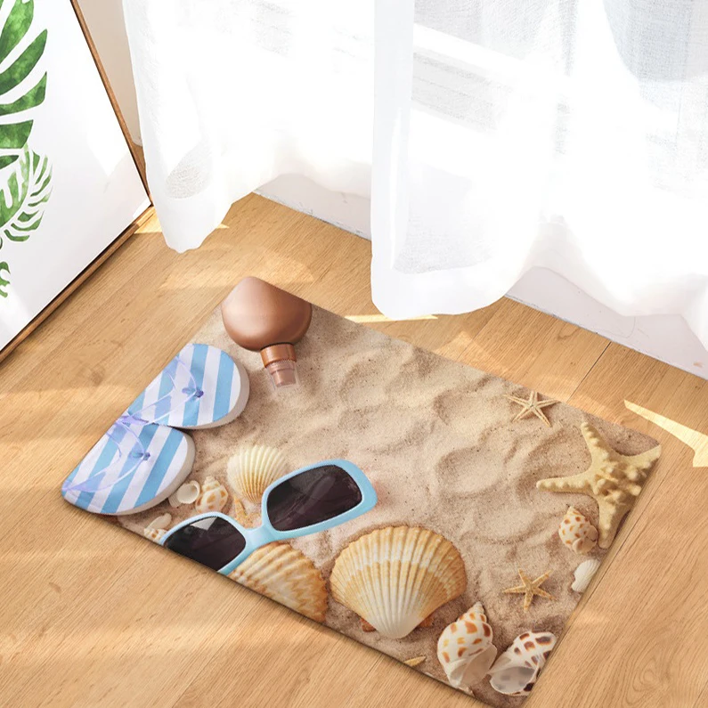 

Sea Shell Seaside Scenery Printed Go Away Entrance Indoor Floor Mat Anti-slip Carpet Doormat Rug Washable Bathroom Mat