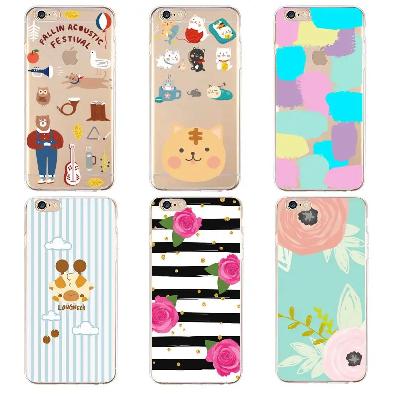 Giraffe Soft Clear TPU Phone Case For iPhone 4/4s 5 5s 6 6plus 7 8plus x Silicone Flora Bear Print CoverFree Shipping | Мобильные