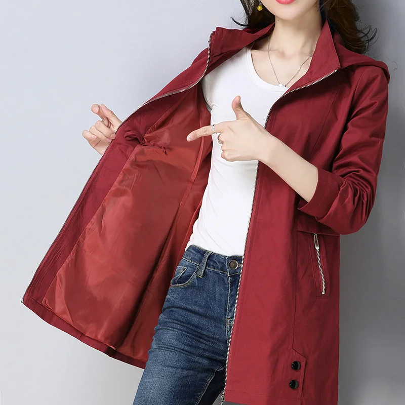 Lâche Blousons Femmes À Taille Solide La Capuchon Printemps Manteaux Slim Manteau 2018 Automne Armygreen red vent khaki Tranchée Femme Coupe Plus Longue Occasionnel c3TKJFl1