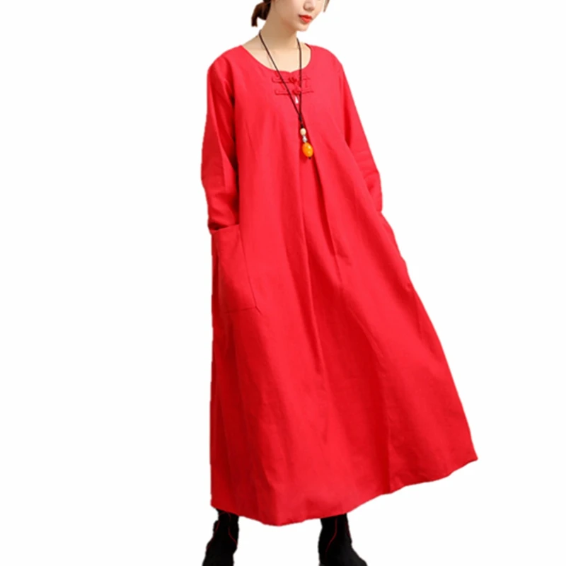 High Quality Womens Spring Long Sleeve Dress Traditional Chinese Frog