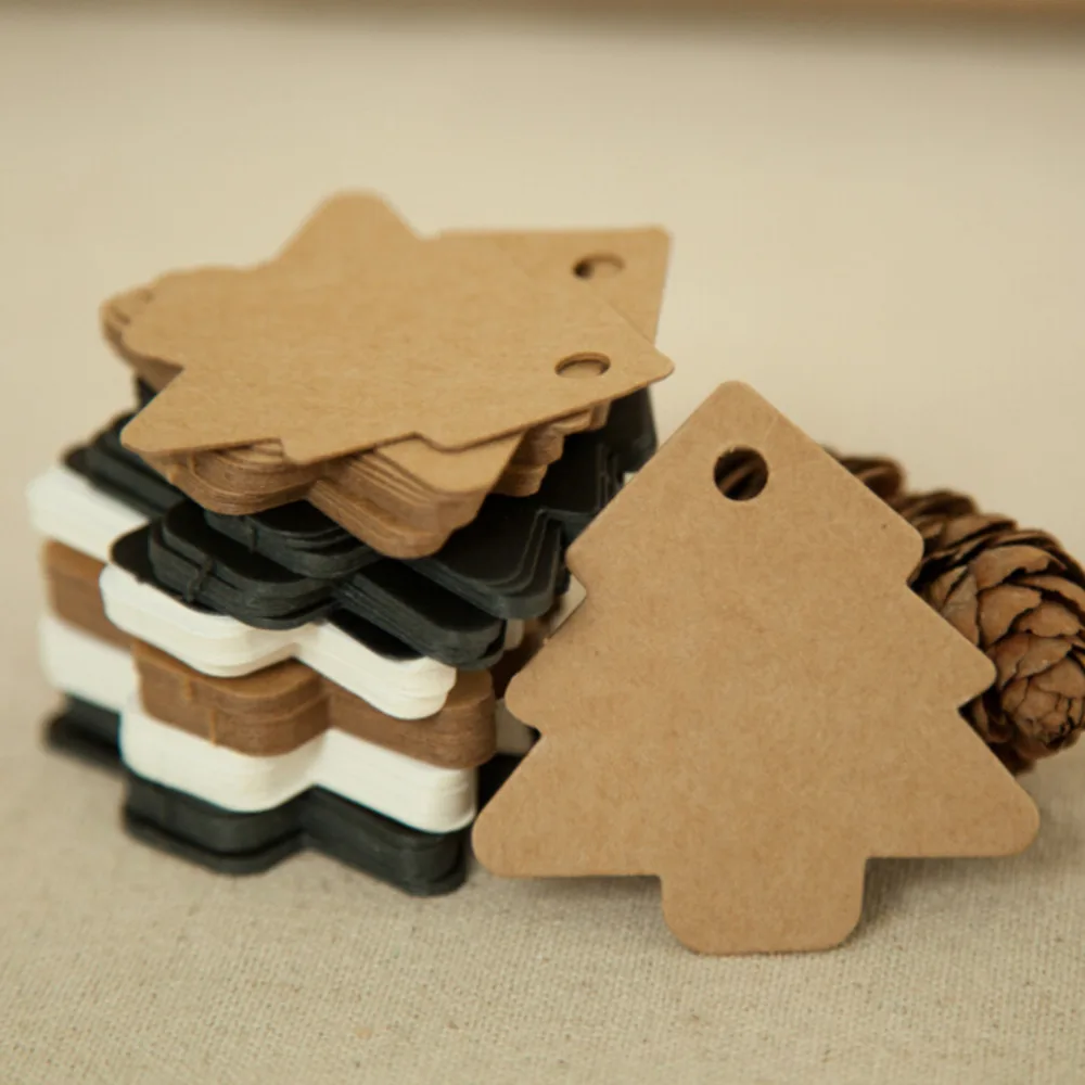 

50PCS Paper Tags Tree Shape Kraft Paper Card Paper Tags Labels DIY Christmas/Wedding Party Favors Craft Scrapbooking Gift
