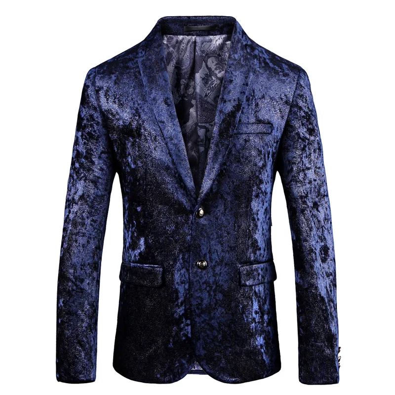 2018 Autumn Winter Luxury Men's Blazer Slim Fit Royal Blue Velvet ...