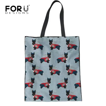 

FORUDESIGNS Folding Reusable Handbags Scottish Terrier Design Women Linen Tote Bags Eco Large Shopping Bag for Ladies Shopper