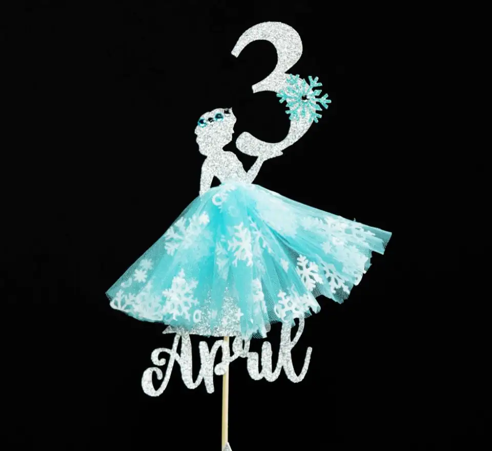 Personalize Name Age Glitter Elsa Birthday Cake Topper Princess
