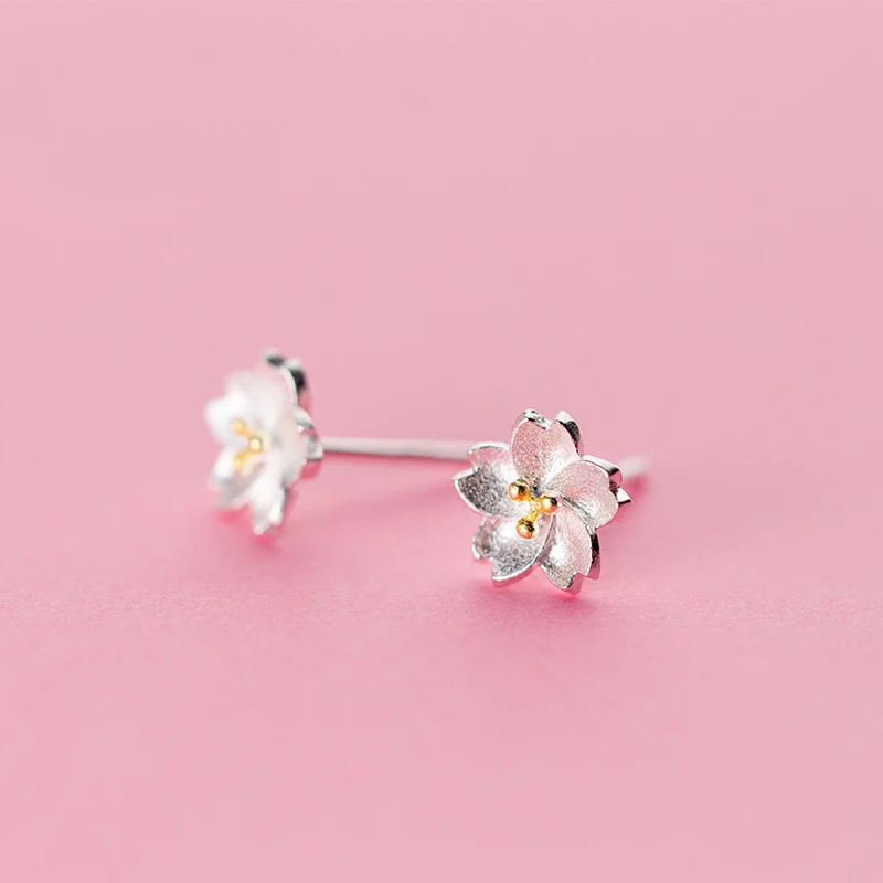 

MloveAcc Romantic 925 Sterling Silver Cherry Blossom Stud Earrings Gold Color Stamen Earrings for Women Girls Fine Jewelry