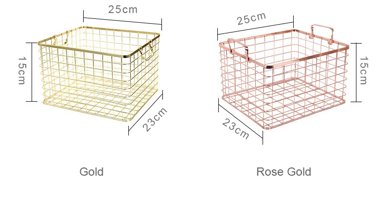 Металлическая корзина для хранения в скандинавском стиле из розового золота, корзина для хранения косметики, корзина для хранения косметики, органайзер для мелочей, домашний декор, золотистый