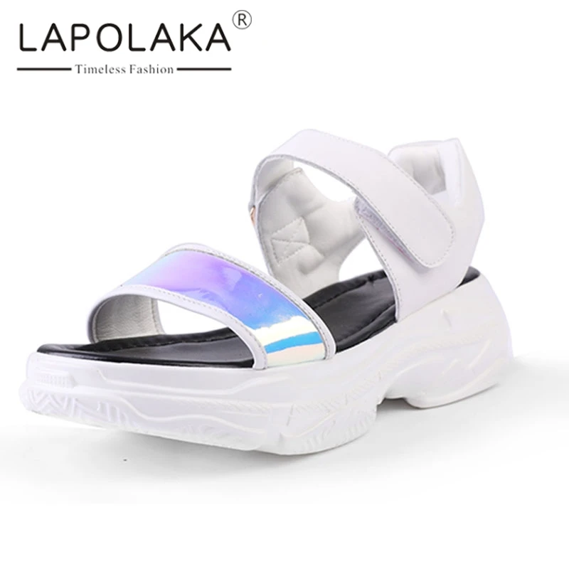 Lapolaka/Лидер продаж; модная женская обувь из натуральной кожи; Летние блестящие босоножки с ремешком на щиколотке; женская обувь