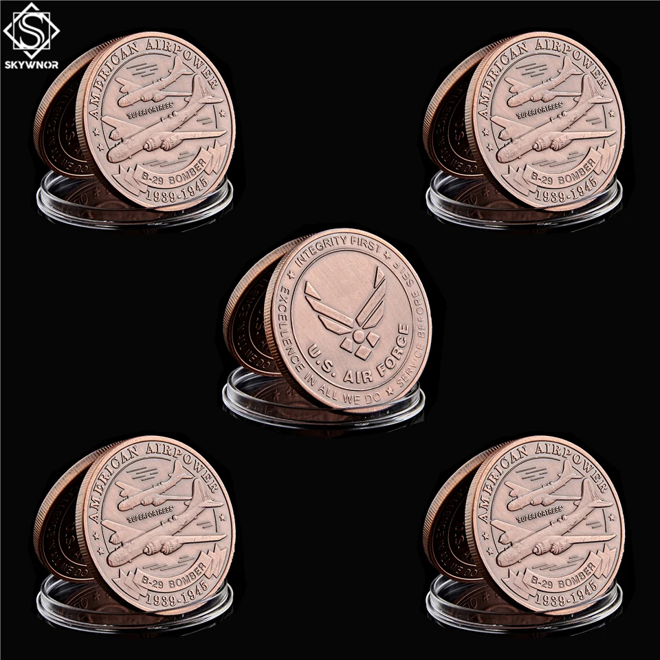 

5PCS 1939-1945 WWII American Copper Air Force Airpower B-29 Bomber Token Challenge Coin Collectibles