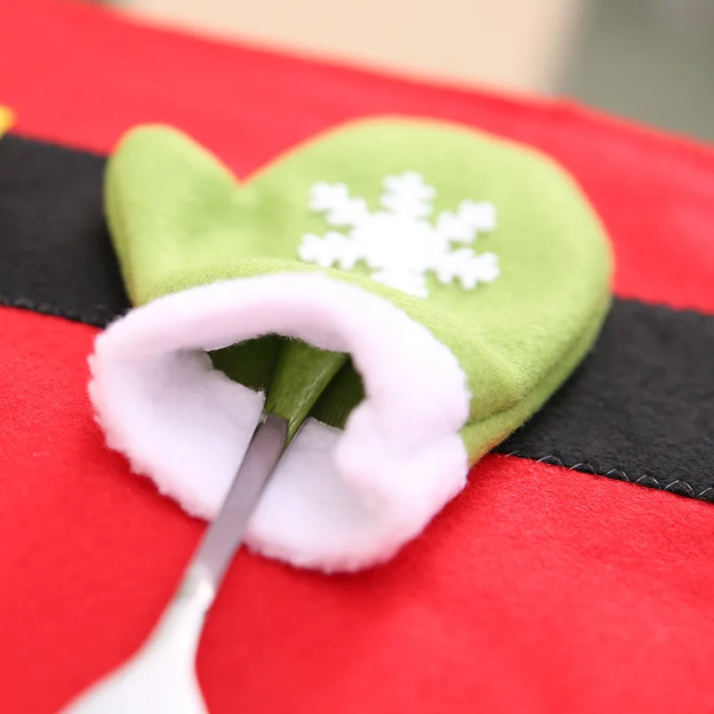 1 шт Рождественский Настольный коврик+ 1 шт перчатки со снежинками зеленые сумки нож вилка ложка держатели дома Рождество ужин Вечеринка рождественские украшения