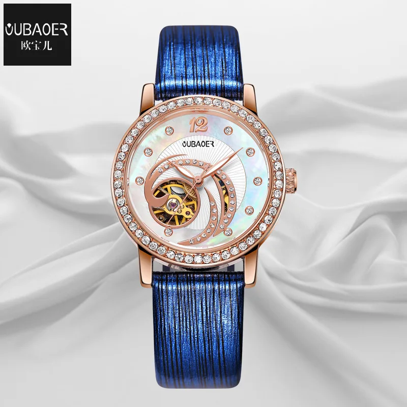 

ladies watch woman wristwatches oubaoer brand luxury womens watches Mechanical automatic leather waterproof Citizen movement