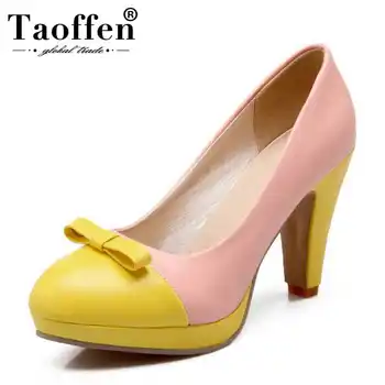 

TAOFFEN Size 33-43 Women'S High Heel Shoes Women Bowtie Platform Thin Heels Pumps Mixed Color Spring Ol Shoes Women Footwears