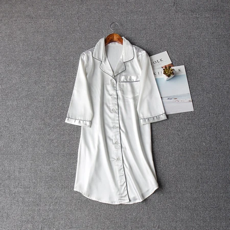 Бренд thoshine Летний стиль Китай атласные шелковые ночную рубашку Для женщин сексуальная ночная рубашка на пуговицах женского нижнего белья превосходное ночные рубашки и пижамы - Цвет: Белый