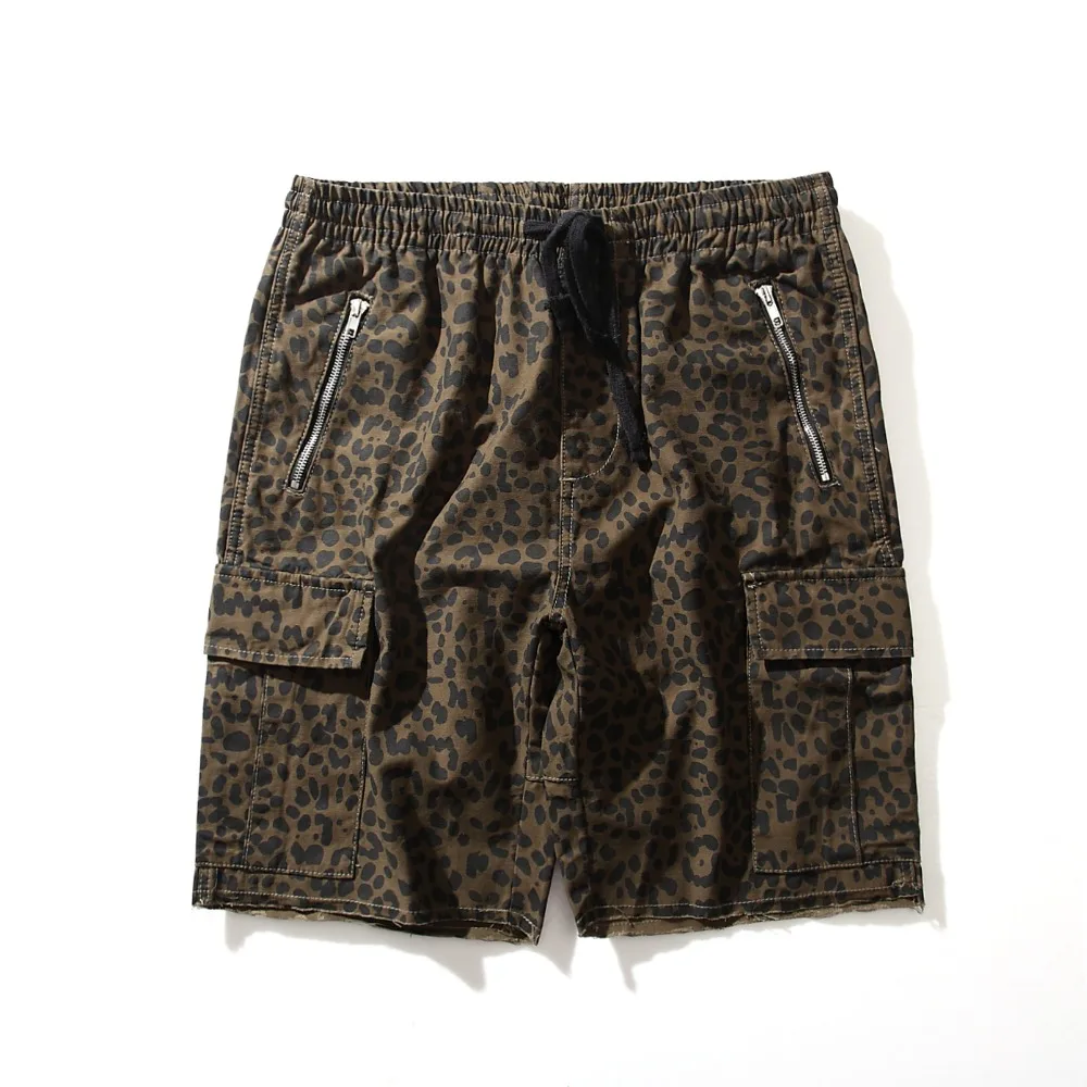 2017 cool new hip hop men unisex military multi pockets leopard shorts