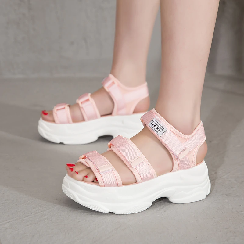 Fashion Women Sandals Platform Wedges Girls Shoes Thick Heel Lace Up Outdoor Breathable Female Beach Sport Sandals Size 35-39