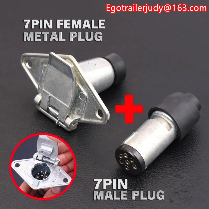 

EGO TRAILER 7 PIN ROUND PLUG SMALL FEMALE METAL + 7 PIN ROUND MALE SLIM TRAILER CARAVAN BOAT