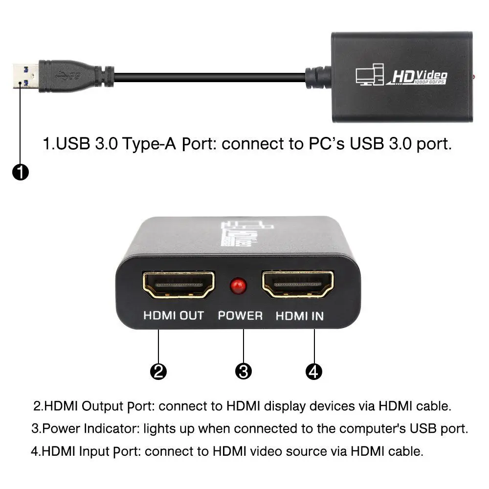 

Video Capture Devices HDMI to USB 3.0 Full HD Live Video Capture Game Capture Recording Box Dual HDMI USB 3.0 Adapter Video &