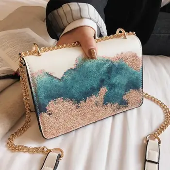 

2020 Brand Spring Women's Bag Advanced Embroidery Chain Shoulder Bag Chain PU Crossbody Bag Female Painted Handbag For Girls