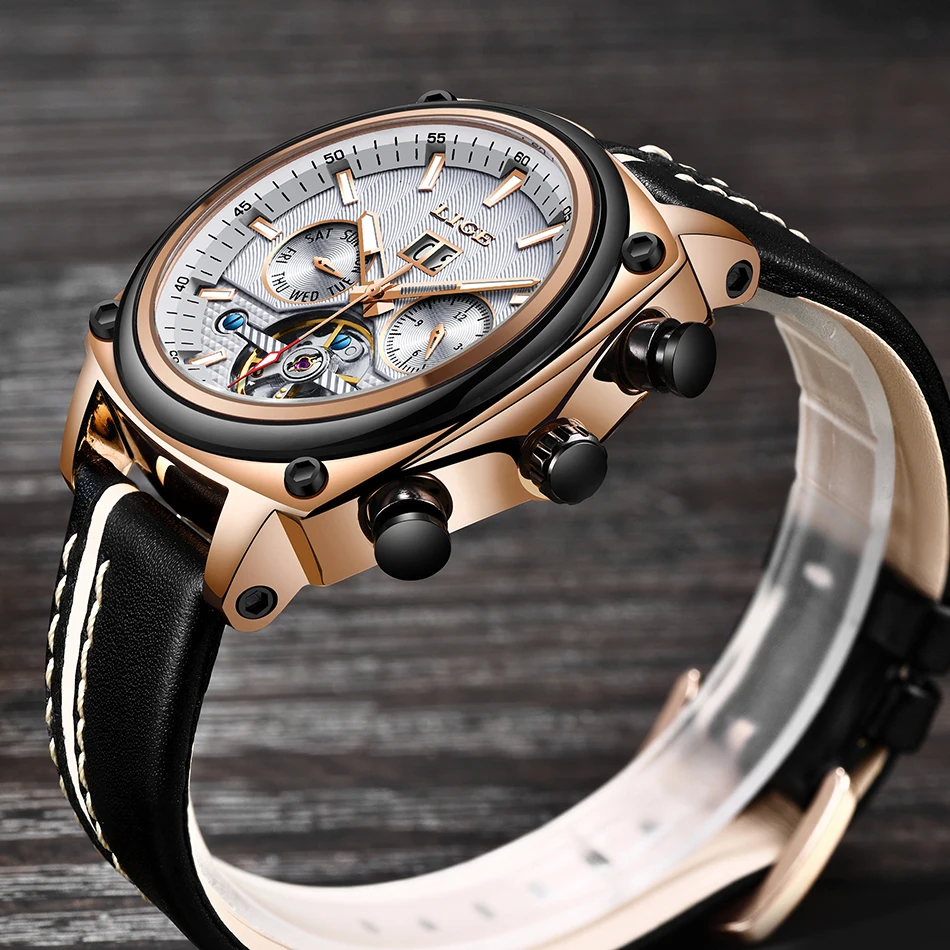 جديد ييج رجل الساعات العلامة التجارية الأعلى جلدية فاخرة الرياضة التلقائي ووتش كبير الطلب للماء الميكانيكية ووتش Relogio Masculino