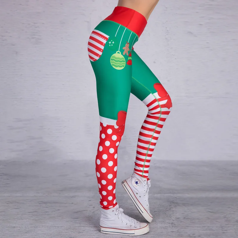 

New Xmas Women Fitness leggings Polyester Red Christmas Print Sports Leggings Digital Print Yoga Tights Trousers GYM Leggings