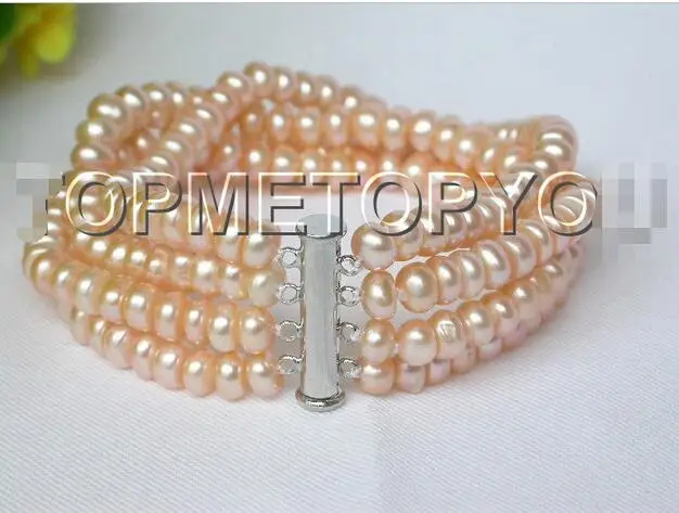 

FREE SHIPPING HOT sell new Style >>>>Genuine natural 8" 4row 11mm round pink freshwater pearls bracelet E1657