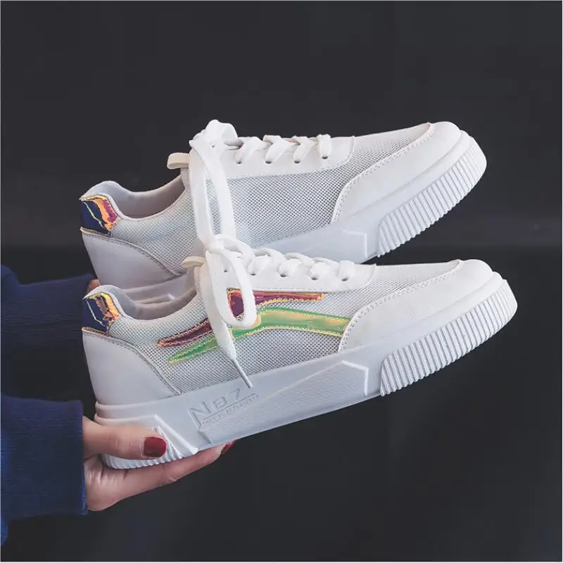 

Women Casual Shoes 2019 New Fashion Platform Sneakers Spring Flats Ladies Lace-Up white Breathable Shoes Women Chaussure Femme