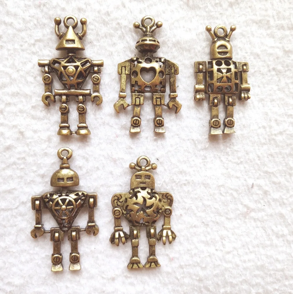 

Mix robot Charm For Jewelry Making Antique bronze Color steampunk 3D robot Pendants For Bracelets pretty robot Charm