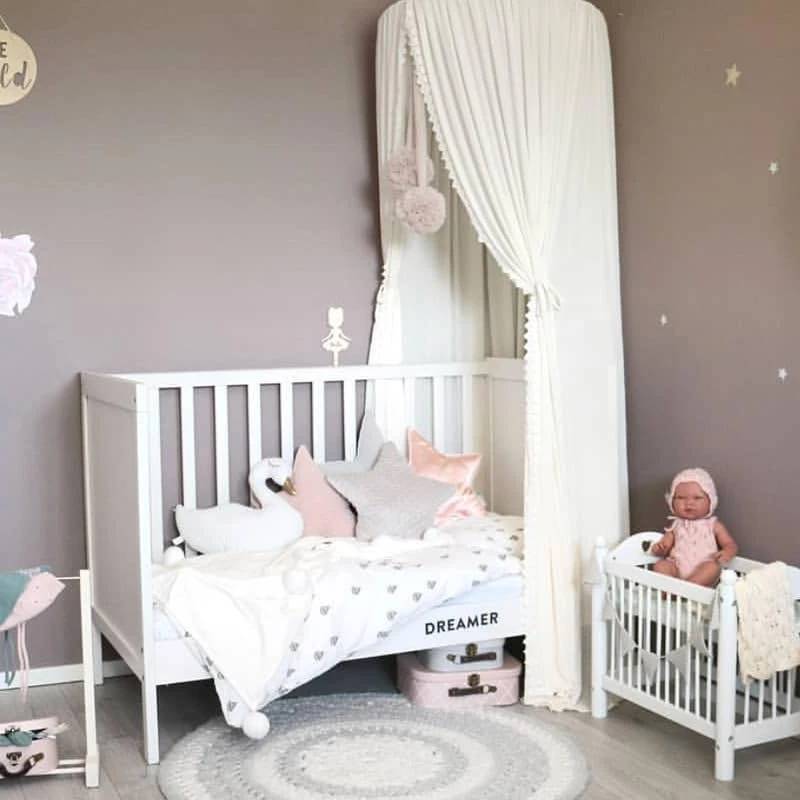 Cotton Baby Mosquito Net Dome Tent Bed Curtain Lace Solid Color