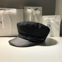 Модная Военная Кепка из искусственной кожи на плоской подошве, восьмиугольная шляпа, Женская осенне-зимняя шапка для женщин, мужчин, черная Женская Берет