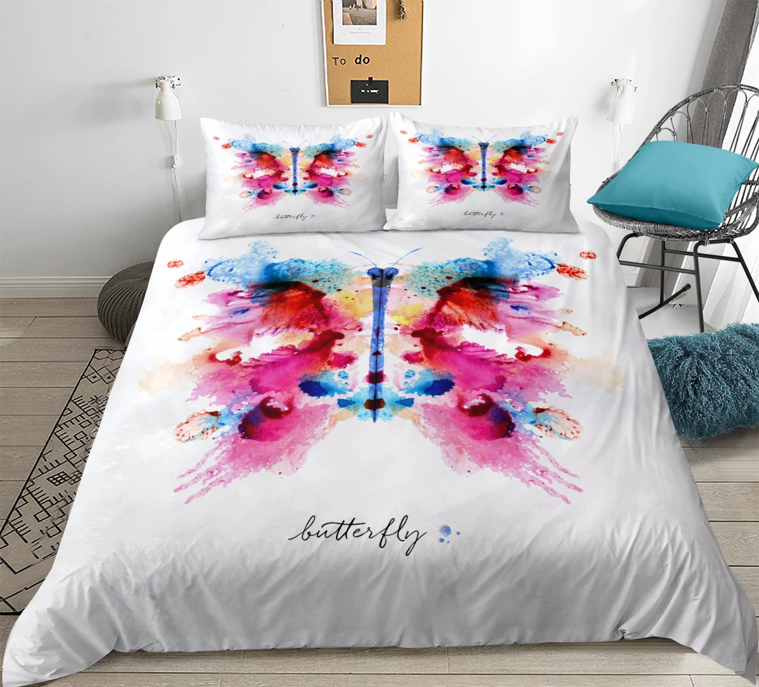 Цветной набор постельного белья с рисунком бабочек, 3 шт., набор пододеяльников с рисунком halo, арт-кровать для девочек, микрофибра, брызги