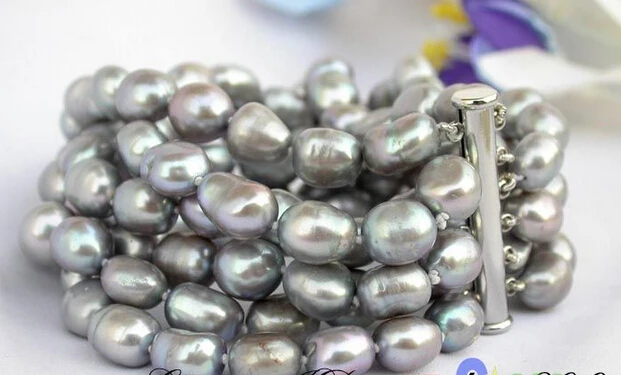 

6strands 12mm gray baroque FW pearl bracelet bangle magnet clasp @^Noble style Natural Fine jewe SHIPPING 5.25